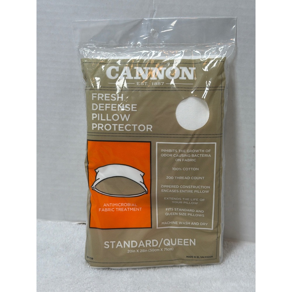 NOS Cannon Pillow Protector Standard/Queen White‎ Fresh Defense Cotton Zippered